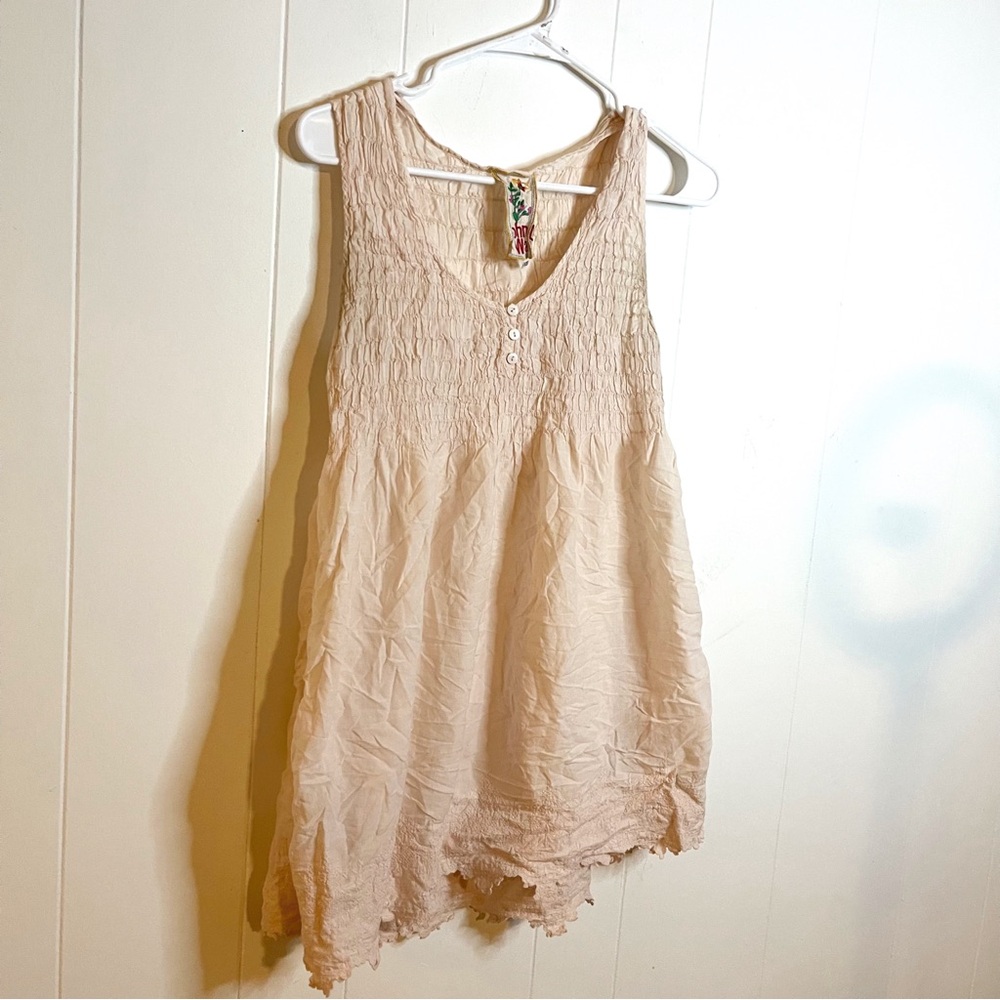 Johnny Was Light Pink Textured Sleeveless Top Size XS Button Front Summer Beach